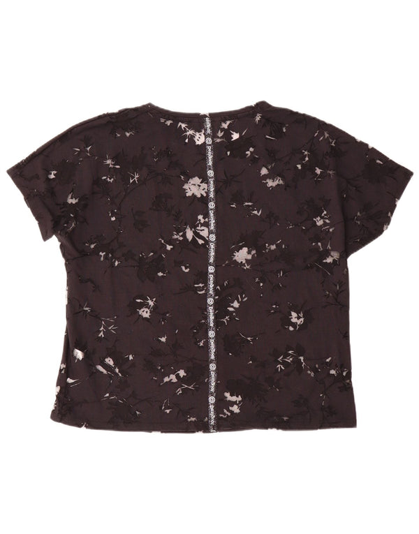 Desigual Womens See Through Graphic Tricou Top UK 16 Medium Black Floral