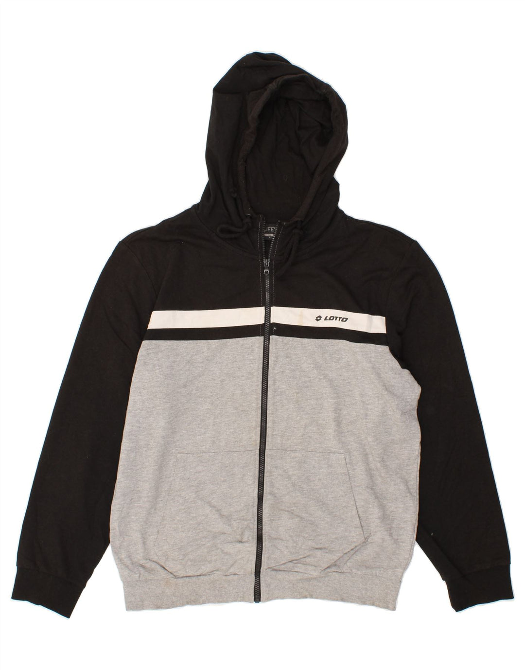 LOTTO Mens Zip Hoodie Sweater Medium Grey Colourblock Cotton Vintage Lotto and Second-Hand Lotto from Messina Hembry 