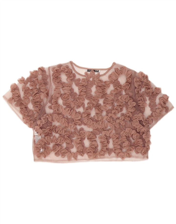 ZARA Womens Crop See Through Top UK 14 Medium Pink Floral Nylon