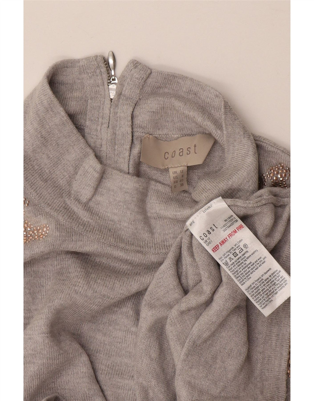 Coast Pulover cu gât țestoasă pentru femei UK 12 Medium Gri Floral Poliamidă