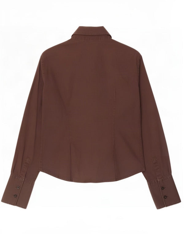 Benetton Womens Formal Shirt UK 12 Medium Brown Cotton