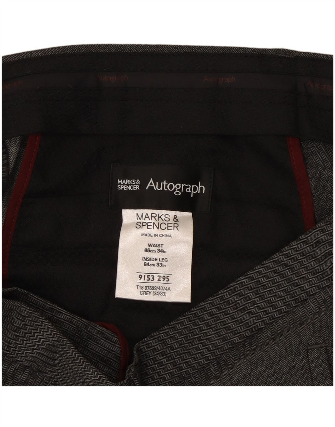 Marks & Spencer Pantaloni de costum drept autograf pentru bărbați L34 L33 Lână gri