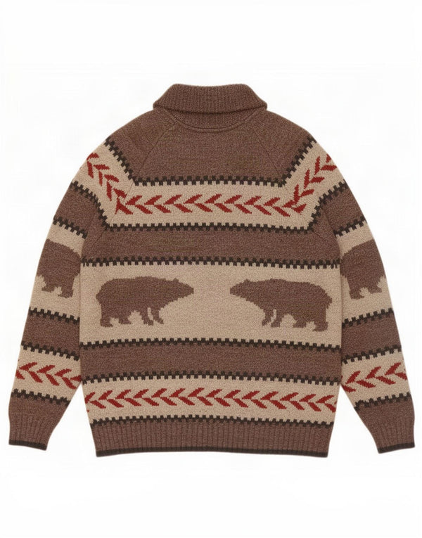 Cardigan cu grafică vintage pentru bărbați, bumbac cu dungi maro mari