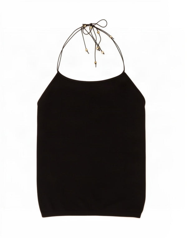 Massimo Dutti Femei Tricotat Halter Top UK 12 Medium Negru
