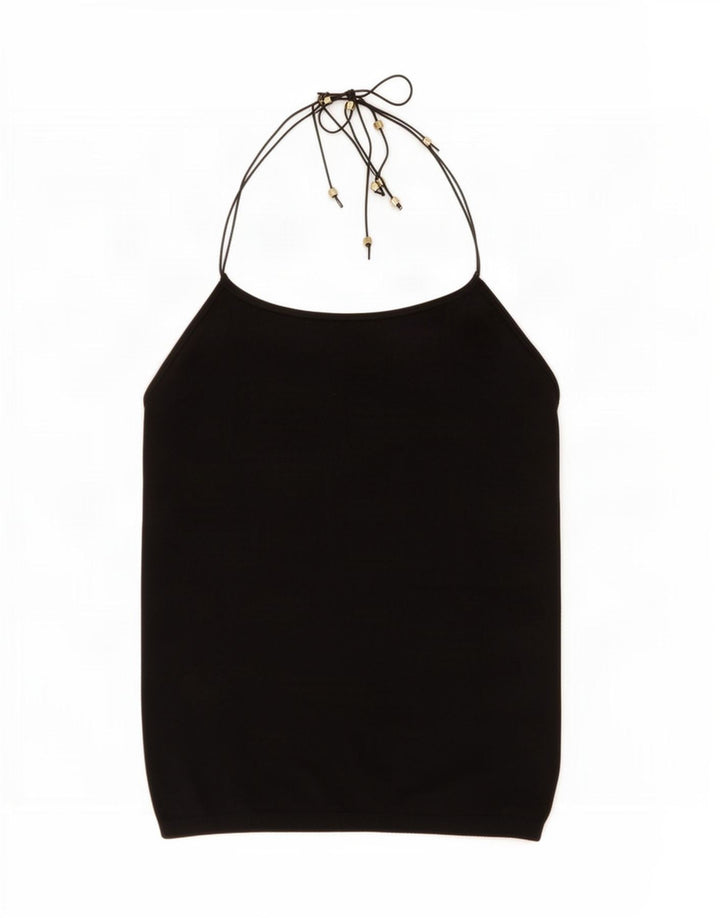 Massimo Dutti Femei Tricotat Halter Top UK 12 Medium Negru