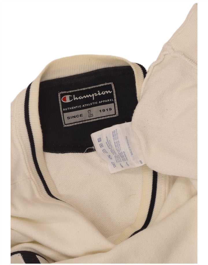 Hanorac grafic pentru bărbați CHAMPION Pulover mare din bumbac alb