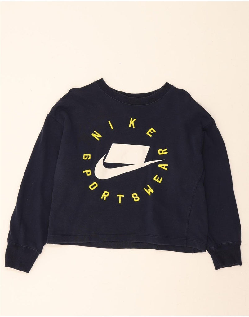 NIKE Womens Oversized Graphic Sweatshirt Jumper UK 10 Small Navy Blue Vintage Nike and Second-Hand Nike from Messina Hembry 