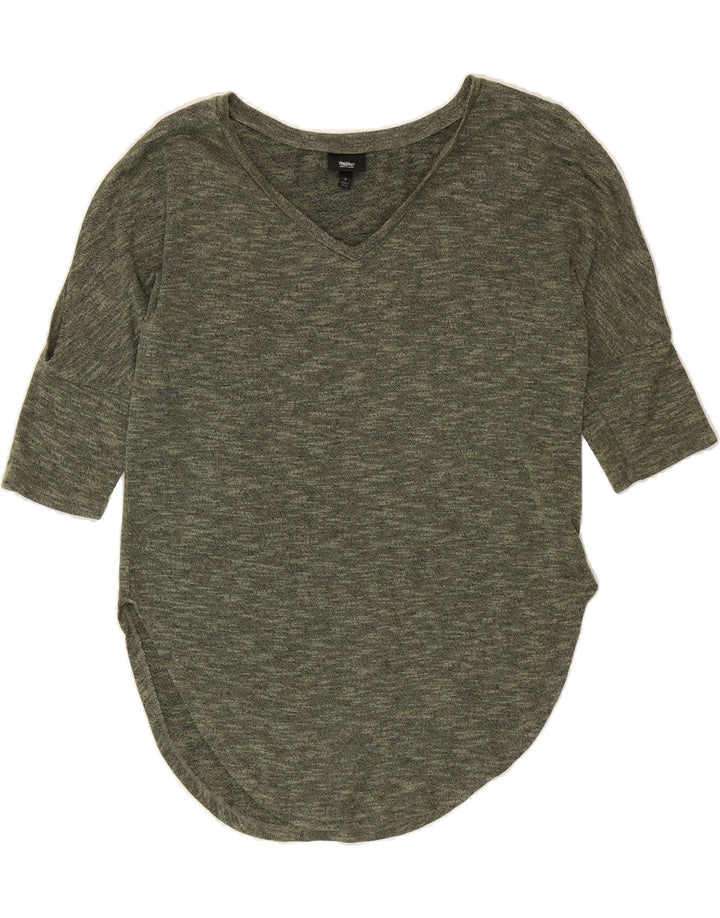 MOSSIMO Womens Short Sleeve V-Neck Jumper Sweater UK 14 Medium Green Rayon Vintage Mossimo and Second-Hand Mossimo from Messina Hembry 