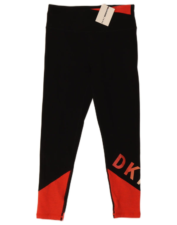 Dkny Womens Graphic Leggings UK 8 Small Black Colourblock Cotton