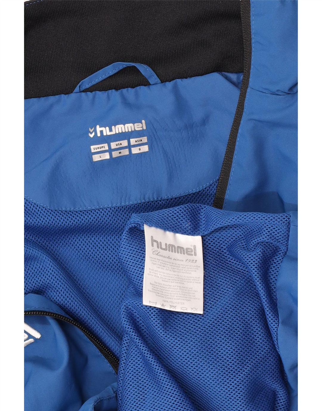 Jachetă de top pentru trening grafic pentru bărbați Hummel, albastru mediu, poliester color bloc