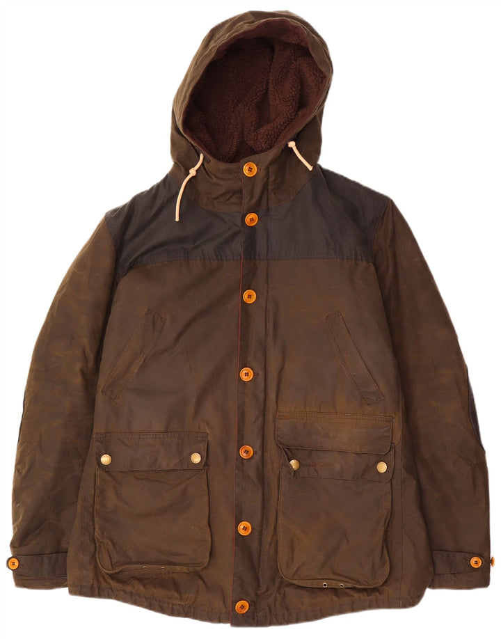Jachetă pentru bărbați din bumbac cerat cu glugă Barbour UK 40 Maro mare