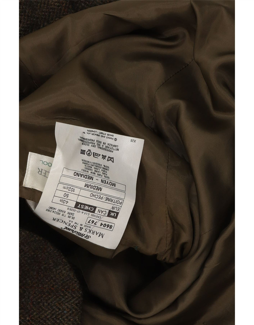 Jachetă pentru bărbați Marks & Spencer, cu 2 nasturi, 40 Marea Kaki Check