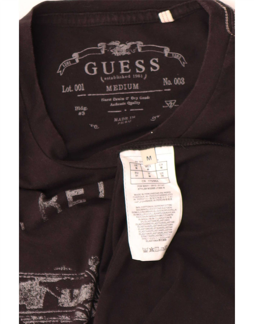 Tricou cu grafică obișnuită Guess pentru bărbați Top mediu din bumbac negru