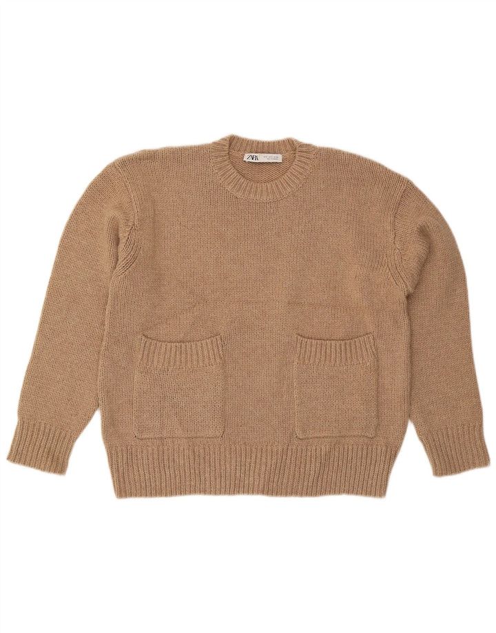 Pulover supradimensionat pentru femei Zara, cu gât turnut, UK 10, poliester, bej, mic