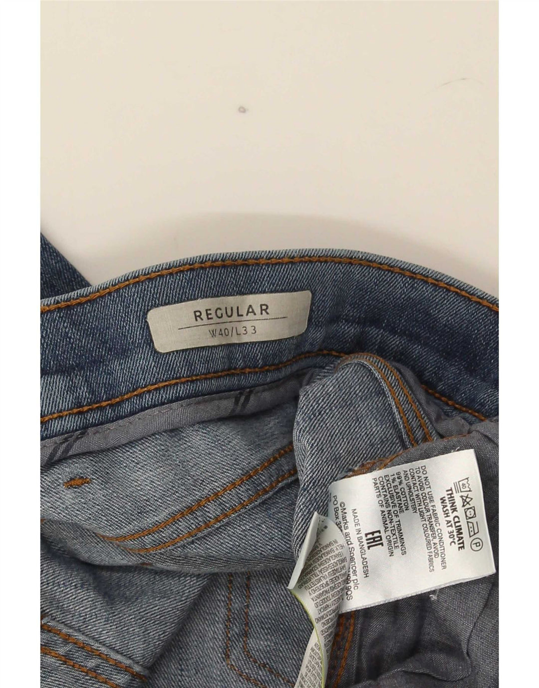 Blugi drepti pentru bărbați Marks & Spencer, cu ajustare normală, L40 L33, bumbac albastru