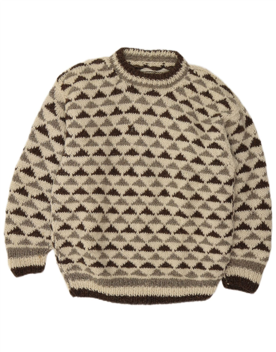 Pulover vintage pentru bărbați cu gât roșu, mijlociu, alb, geometric