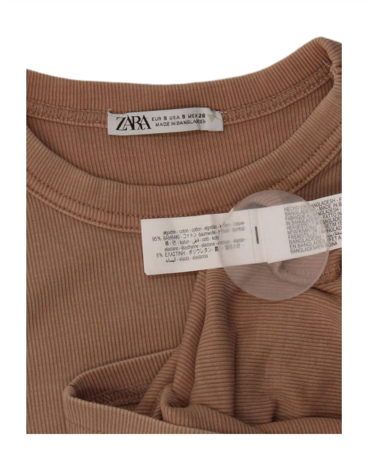 Top femeie Zara cu mânecă lungă UK 8 mic, bej, bumbac