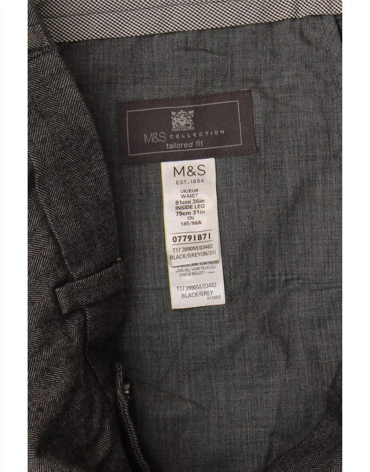 Marks & Spencer Pantaloni de costum croiți pentru bărbați W36 L31 Gri Herringbone