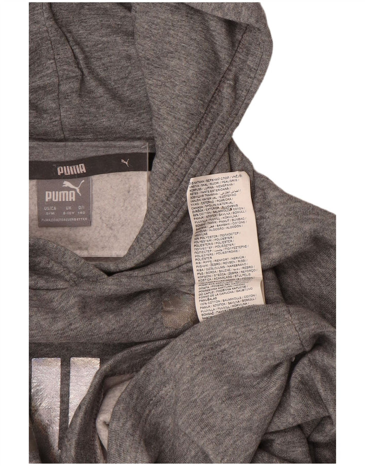 PUMA Fete Crop Graphic Hoodie Jumper 9-10 ani bumbac gri