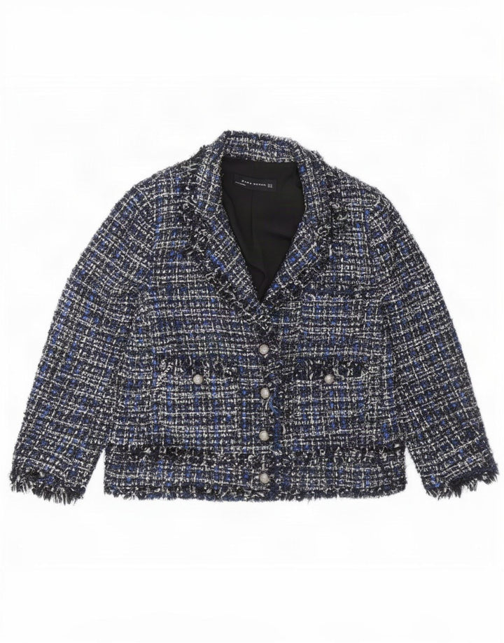Blazer pentru femei Zara cu 4 nasturi UK 12 Medium Blue Peteted