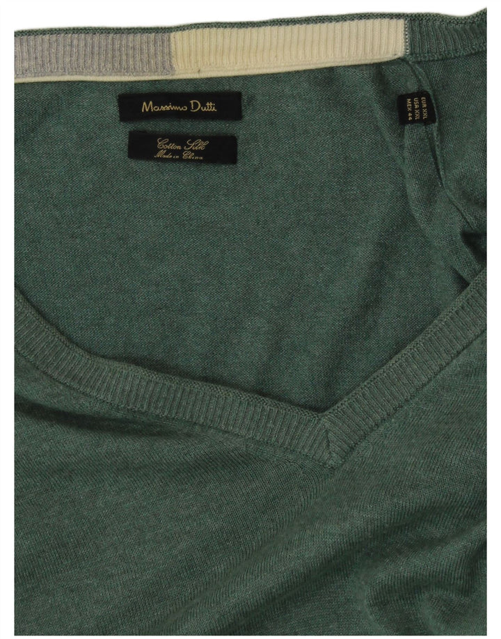 MASSIMO DUTTI Pulover cu decolteu în V pentru bărbați, bumbac verde 2XL