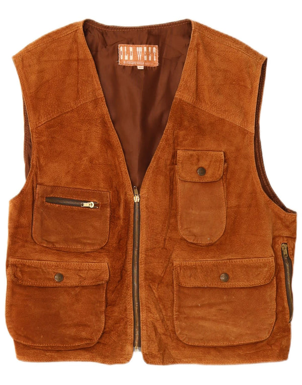 Poggiani Mirella Gilet utilitar din piele intoarsa pentru barbati UK 42 XL Bej