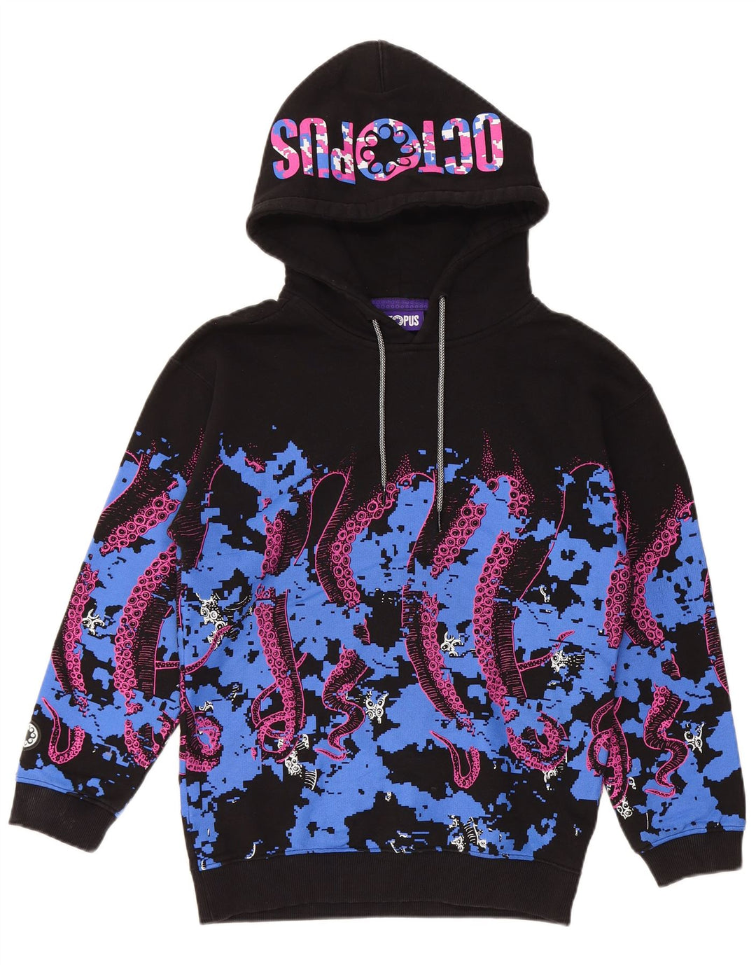 OCTOPUS Pulover cu glugă cu grafică pentru bărbați, mic, negru, bumbac color