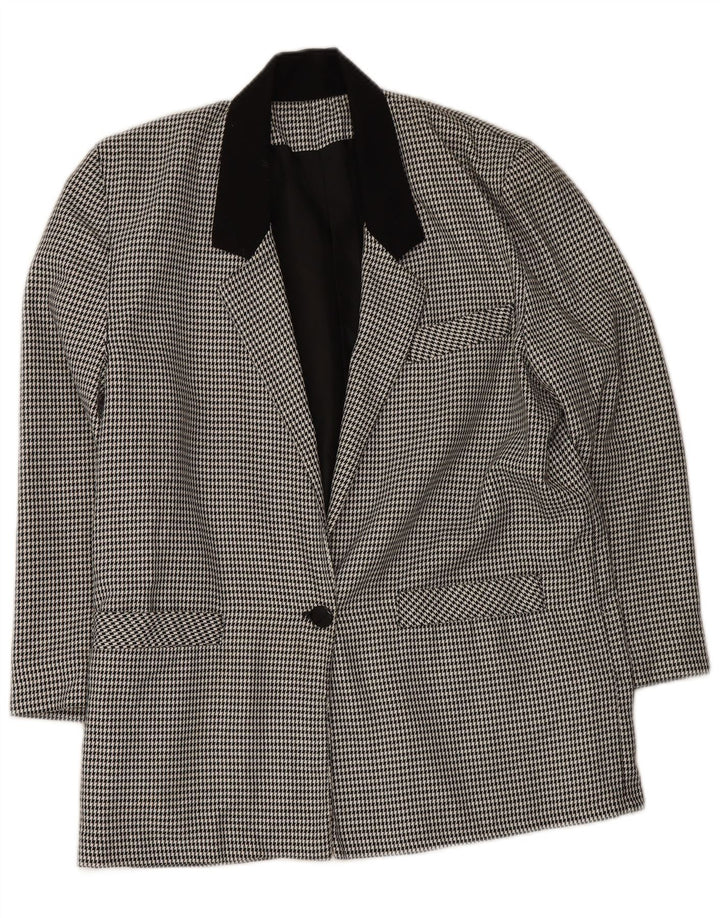 Vintage Womens 1 Button Blazer Jacket UK 16 Large Gri Houndstooth