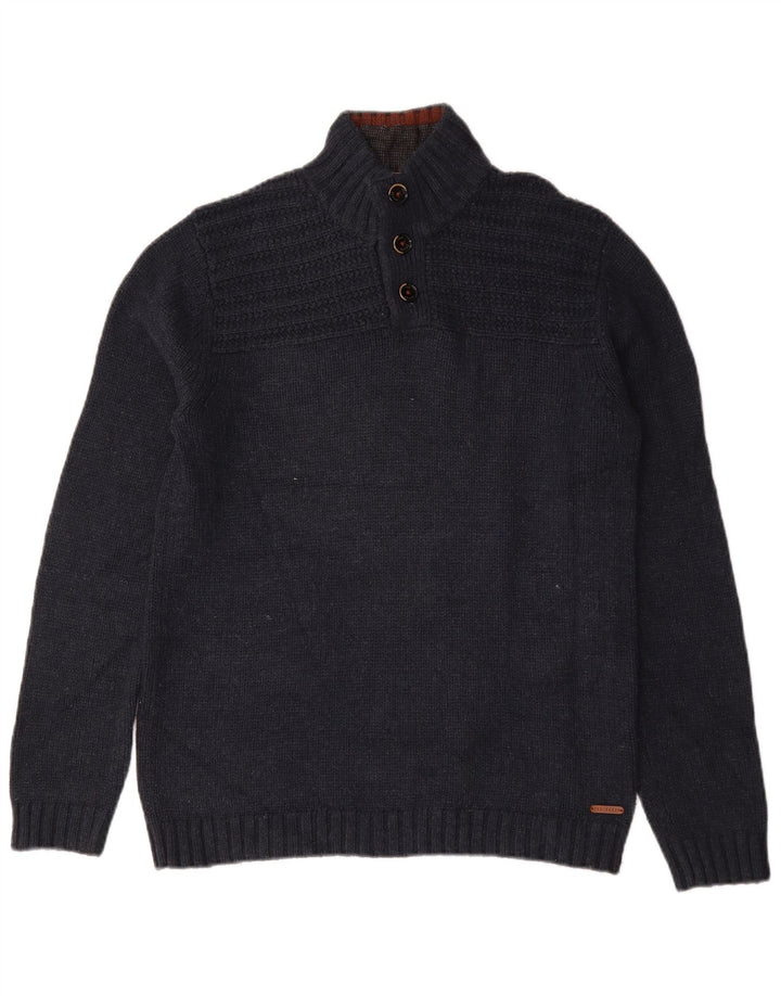 Pulover pentru bărbați Ted Baker cu gât cu nasturi, mărime 3, bumbac, albastru bleumarin mediu