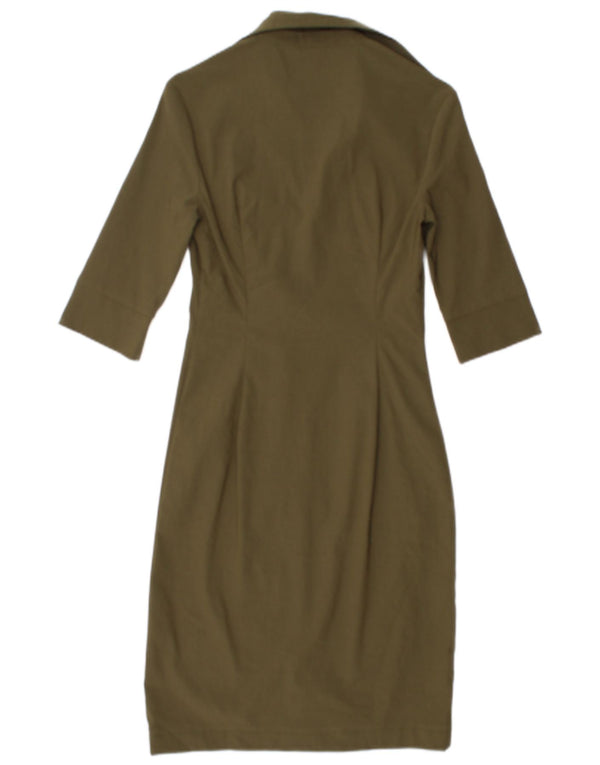 Rochie cămașă pentru femei Zara cu mâneci 3/4 EU 34 2XS Kaki Rayon