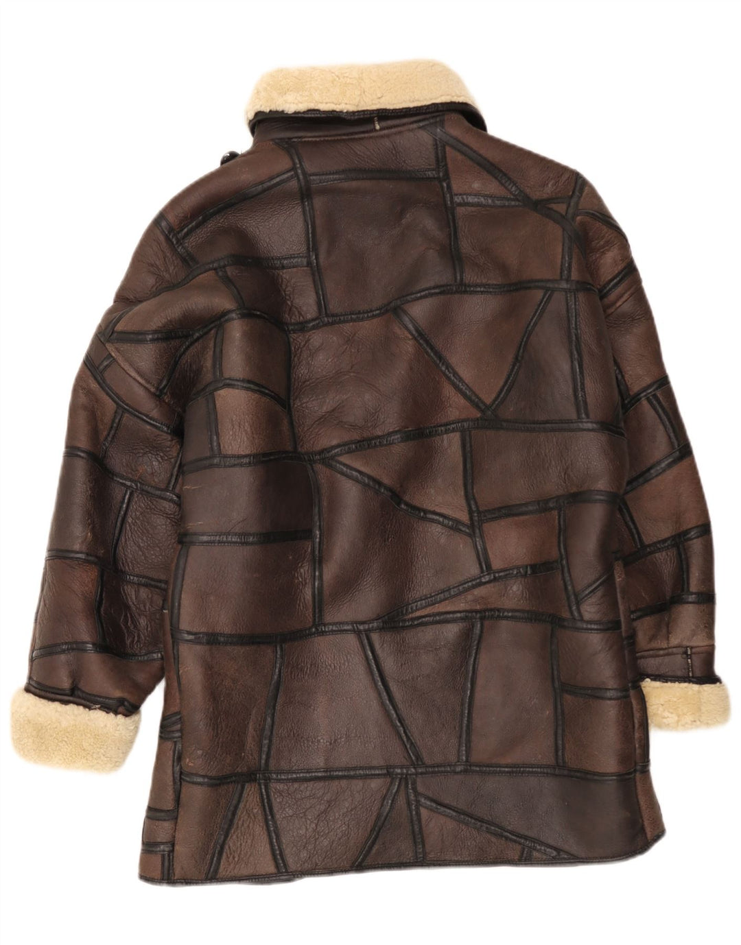 Palton vintage pentru femei din shearling UK 18 XL maro mozaic