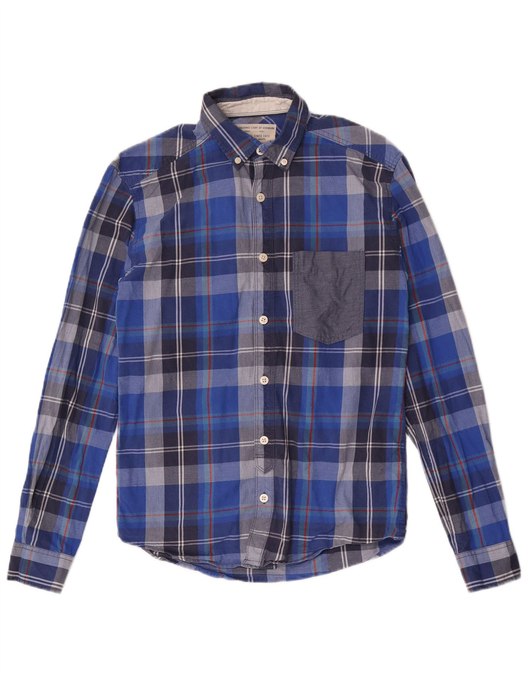 Cămașă de flanel pentru băieți Jack & Jones 11-12 ani, bumbac cu carouri albastre
