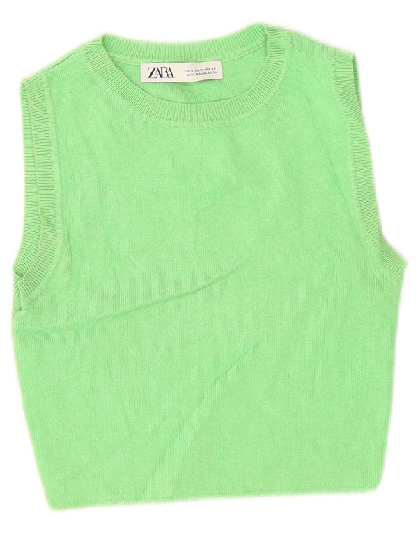 Zara femei Crop Vest Tank Top UK 8 Small Green Viscose