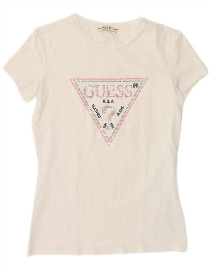 Tricou grafic Guess pentru femei Top UK 12 Medium White Bumbac
