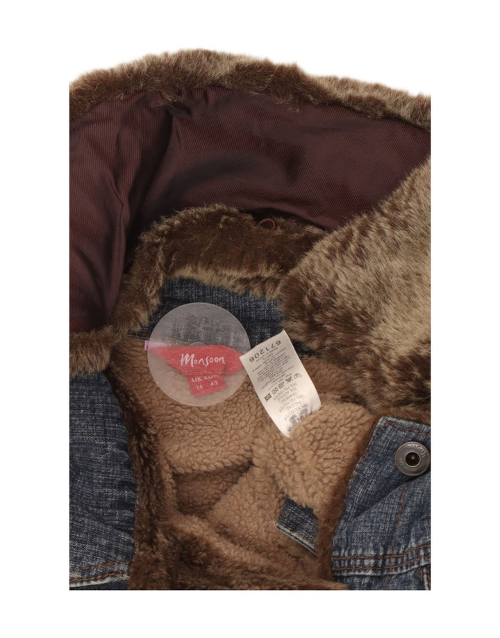 MONSOON Womens Denim Sherpa Jacket UK 14 Medium Blue Cotton