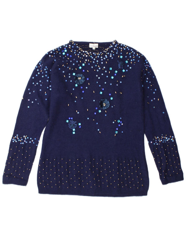 Pulover de damă Fiorucci cu gât barcă UK 14 Medium bleumarin pete