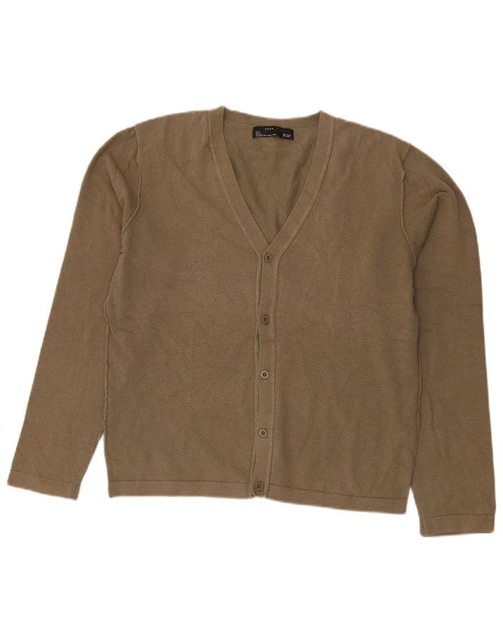 Pulover cardigan pentru bărbați Zara, bumbac mare kaki