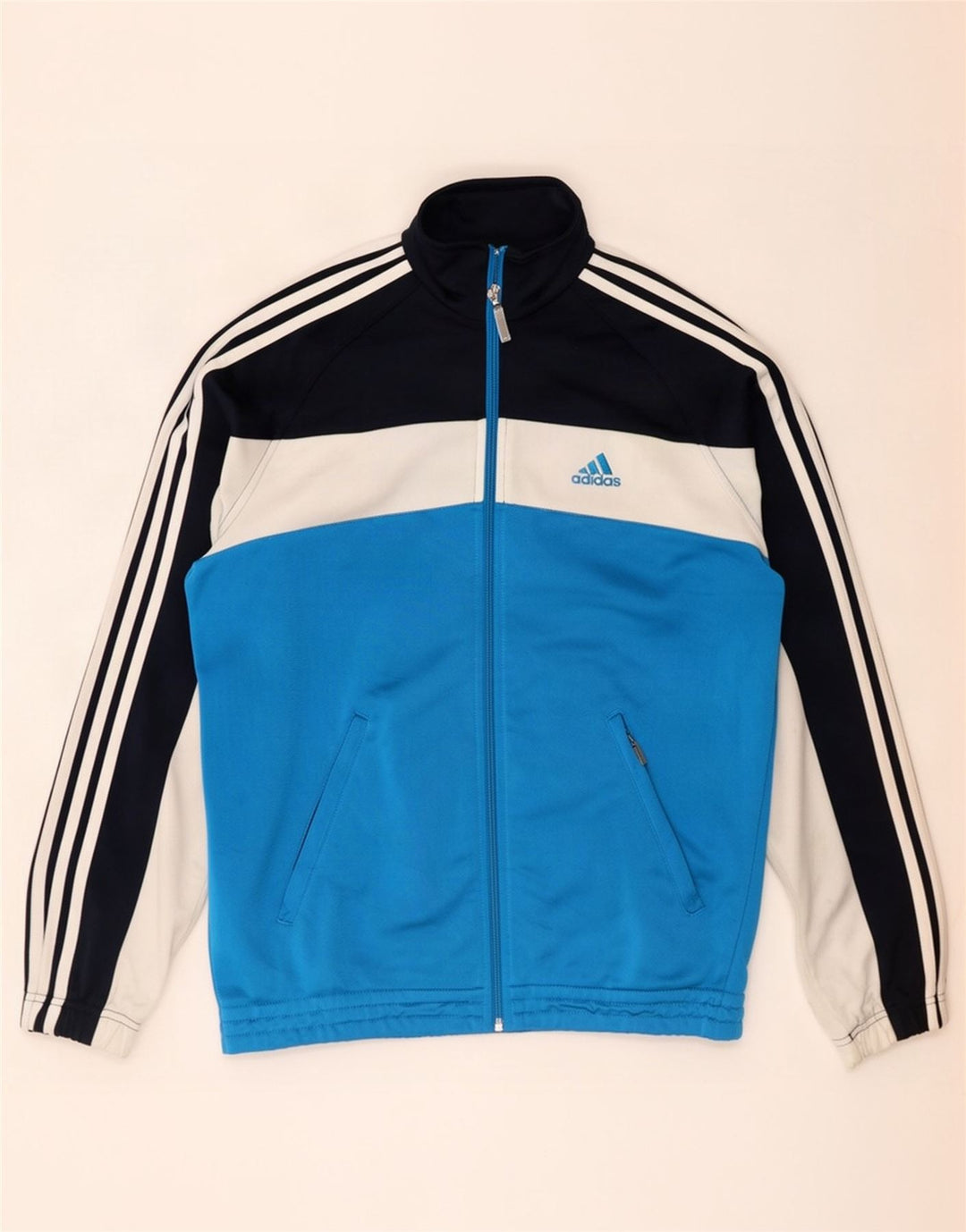 Jachetă de trening pentru bărbați Adidas Marea Britanie 38/40, poliester color bloc de culoare albastru mediu