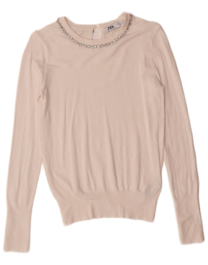 Pulover pentru femeie Zara cu gât de barcă UK 10 mic din viscoză albă