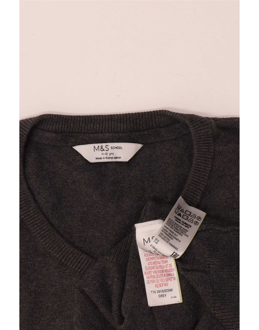 Pulover cu decolteu în V Marks & Spencer pentru băieți, 11-12 ani, bumbac gri