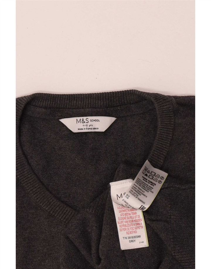 Pulover cu decolteu în V Marks & Spencer pentru băieți, 11-12 ani, bumbac gri
