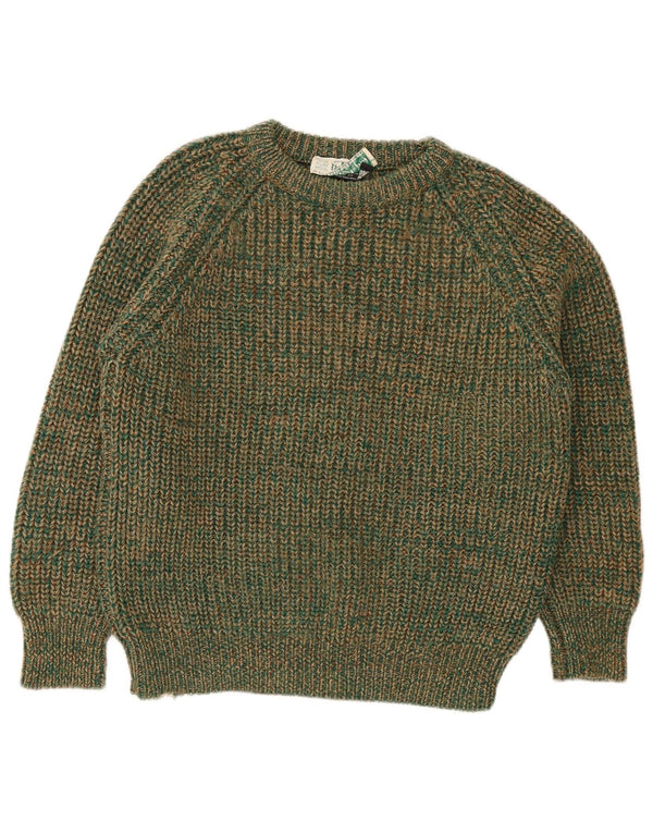 Pulover vintage pentru femei cu gât roșu IT 42 Lână cu pete verde mediu