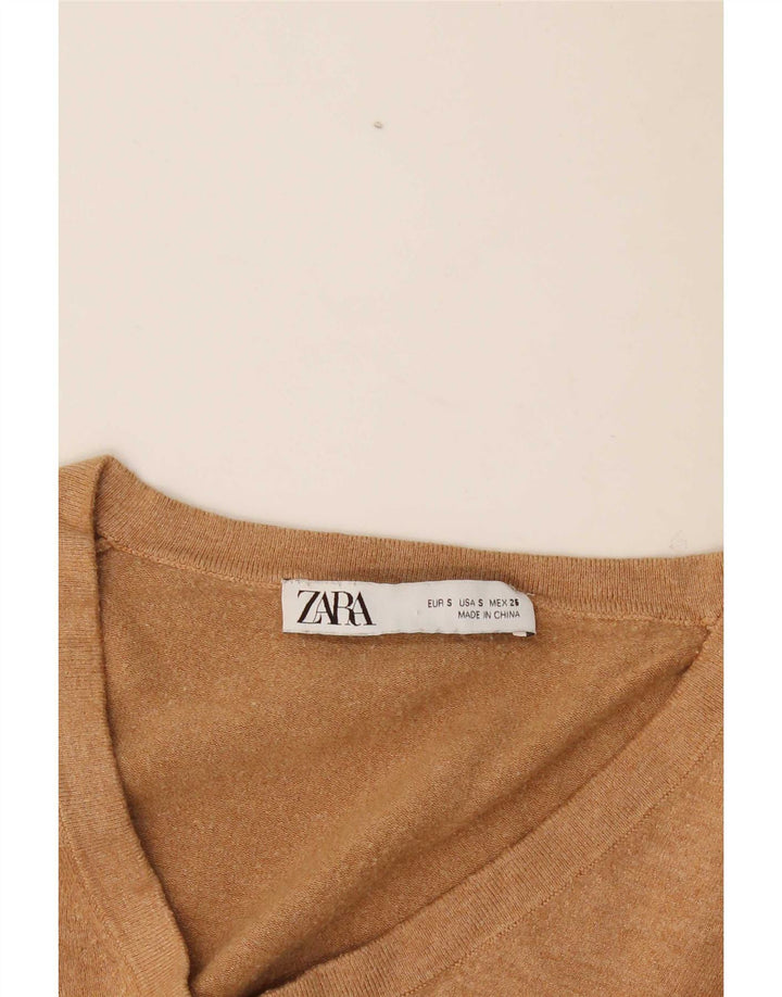 Pulover pentru femei cu decolteu în V Zara UK 10 Mic Bej