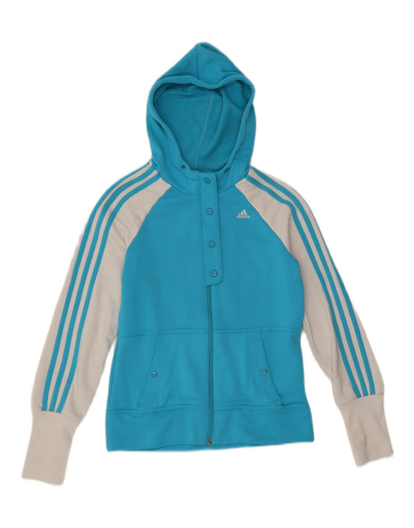 Pulover Adidas pentru femei, cu fermoar, UK 12, albastru mediu, poliester