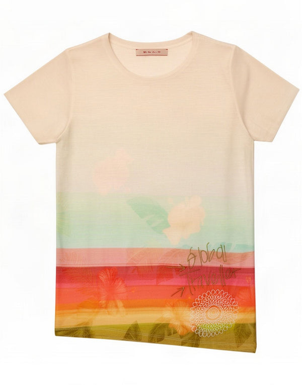 Tricou grafic Desigual pentru femei Top UK 12 Medium White Floral Poliester