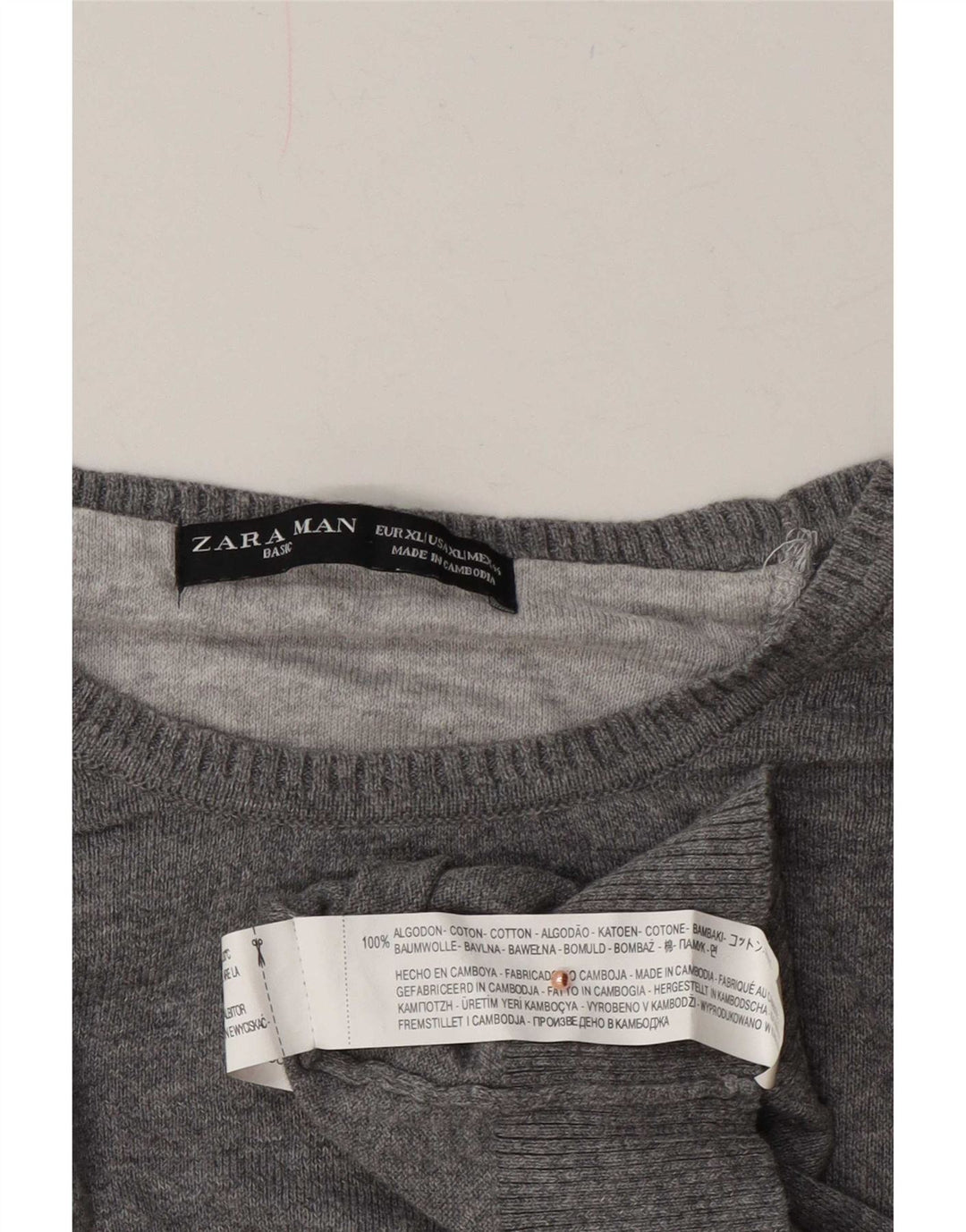 Pulover pentru bărbați Zara, cu gât crew, XL, bumbac gri