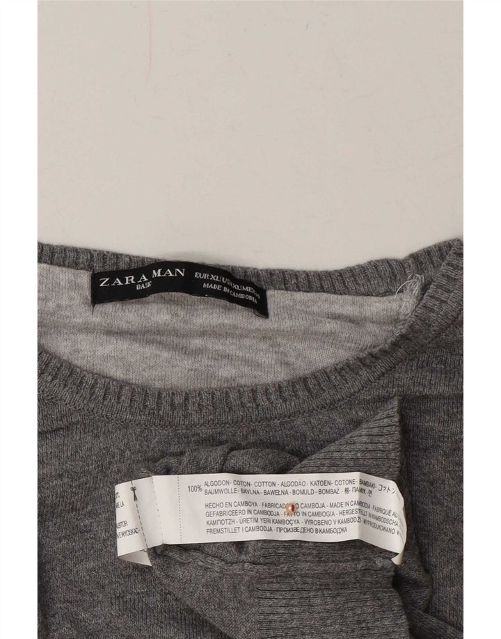 Pulover pentru bărbați Zara, cu gât crew, XL, bumbac gri