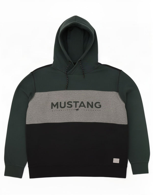 Pulover cu glugă cu grafic pentru bărbați Mustang XL, bumbac color bloc verde
