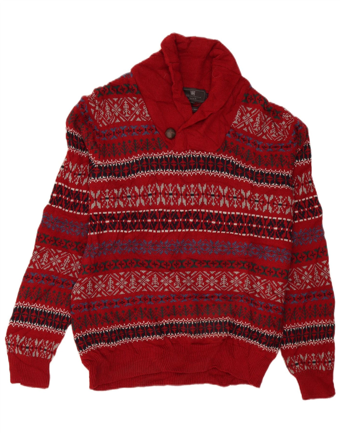 Pulover pentru bărbați Marks & Spencer, cu gât șal, mijlociu, roșu Fair Isle