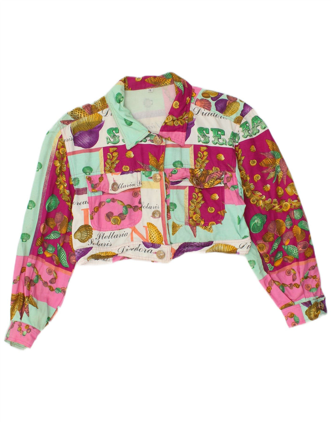 Jachetă Bolero Vintage pentru femei cu grafică UK 10, mic, multicolor, viscoză